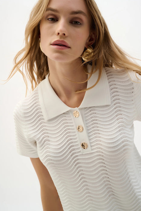 Joseph Ribkoff Vanilla Textured Sweater Knit Short Sleeve Top 262926