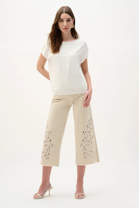 Joseph Ribkoff Vanilla Viscose Embroidered Flowers Sweater Knit Top 262942