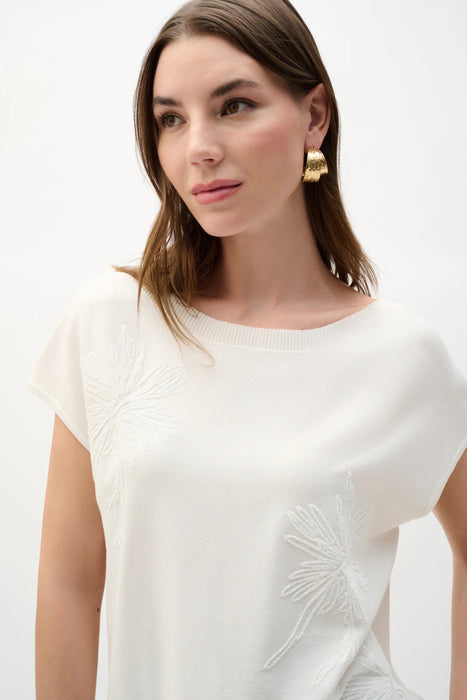 Joseph Ribkoff Vanilla Viscose Embroidered Flowers Sweater Knit Top 262942