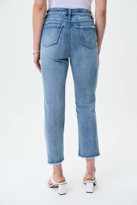 Joseph Ribkoff Vintage Blue Distressed Frayed Cropped Jeans 231924
