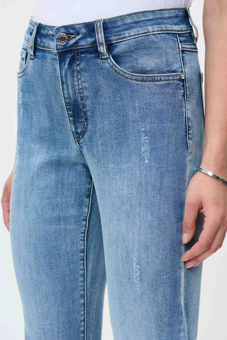 Joseph Ribkoff Vintage Blue Distressed Frayed Cropped Jeans 231924