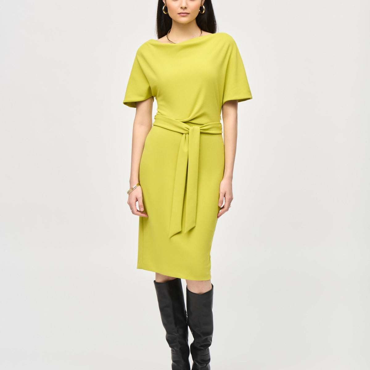 Joseph Ribkoff Wasabi Belted Boat Neck Sheath Dress 243233