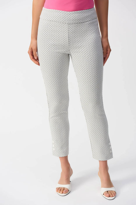 Joseph Ribkoff Style 251281 White/Black Abstract Jacquard Slim Ankle Pants