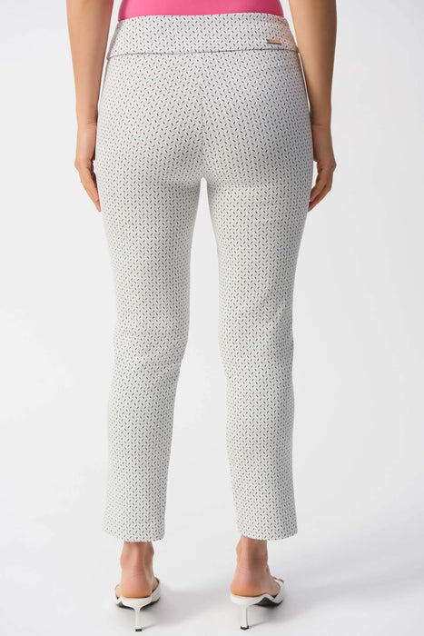 Joseph Ribkoff White/Black Abstract Jacquard Slim Ankle Pants 251281