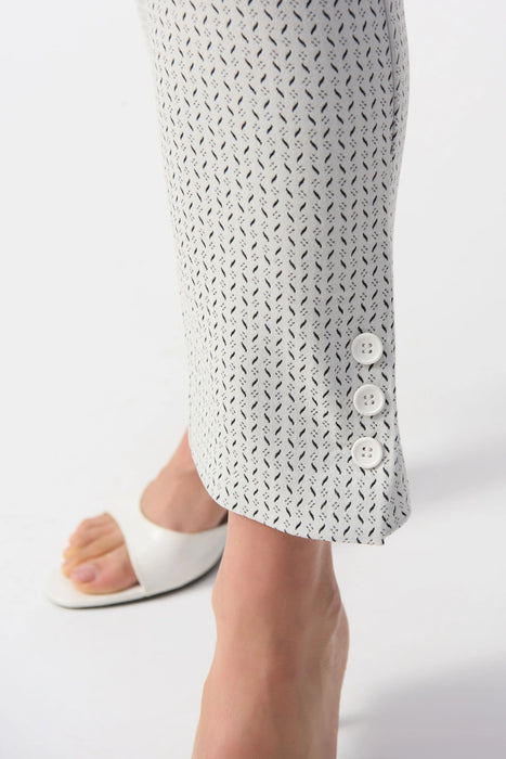 Joseph Ribkoff White/Black Abstract Jacquard Slim Ankle Pants 251281