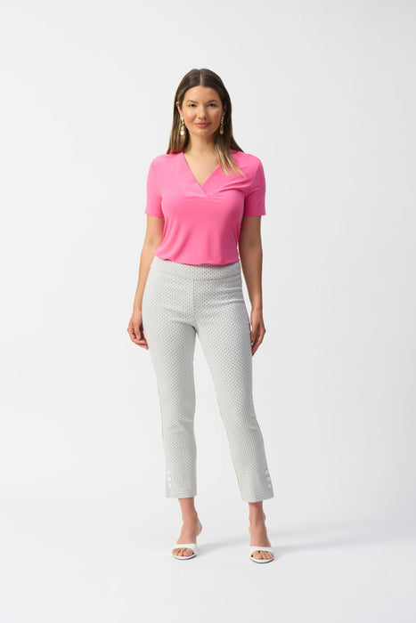 Joseph Ribkoff White/Black Abstract Jacquard Slim Ankle Pants 251281