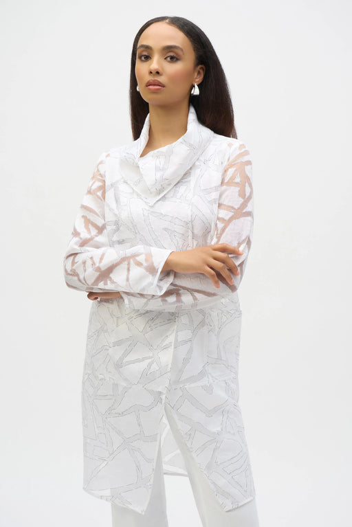 Joseph Ribkoff Style 252036 White/Black Abstract Organza Cocoon Jacket
