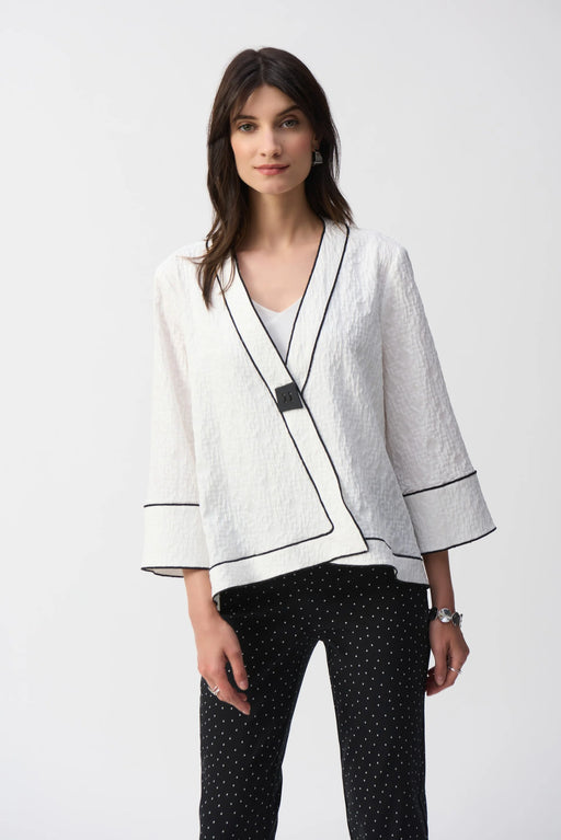 Joseph Ribkoff Style 251090 White/Black Contrast Trim Jacquard Swing Jacket