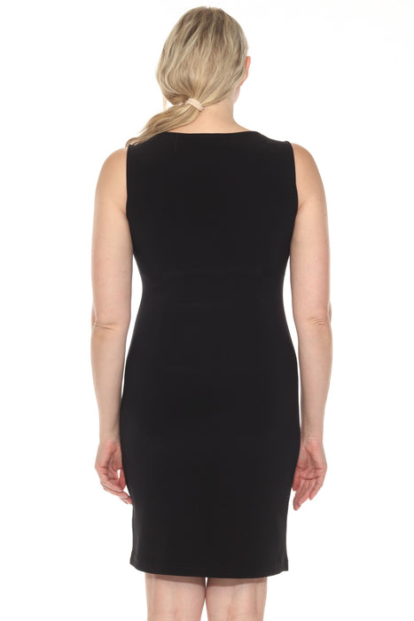 Joseph Ribkoff White/Black Geometric Blocked Zip Front Sheath Dress 251292