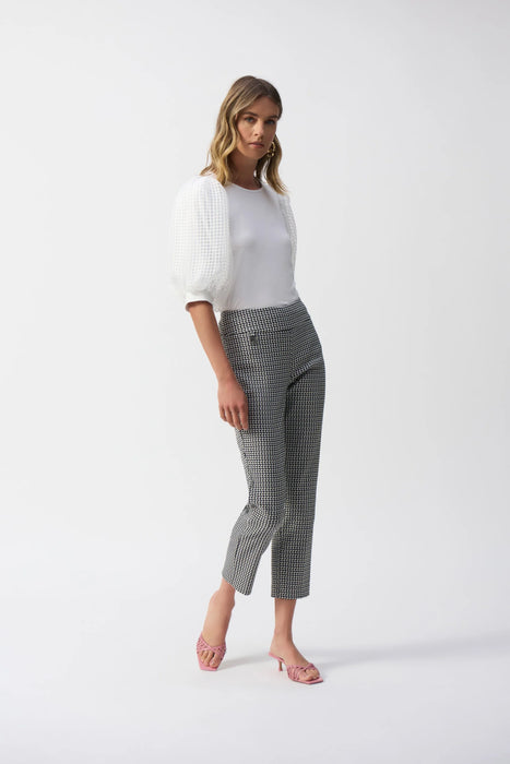 Joseph Ribkoff White/Black Geometric Pull On Cropped Pants 251220