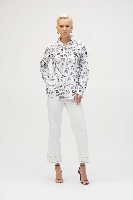 Joseph Ribkoff White/Black Paris Print Button-Down Shirt 252929
