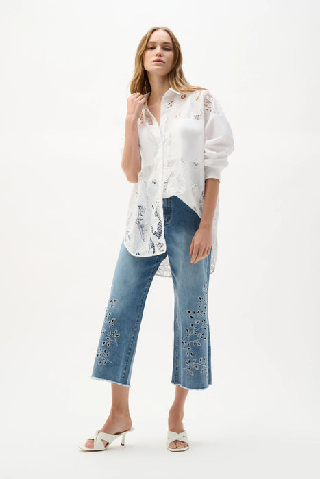 Joseph Ribkoff White Cotton Floral Lace Boxy Blouse 262952