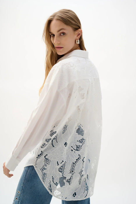 Joseph Ribkoff White Cotton Floral Lace Boxy Blouse 262952