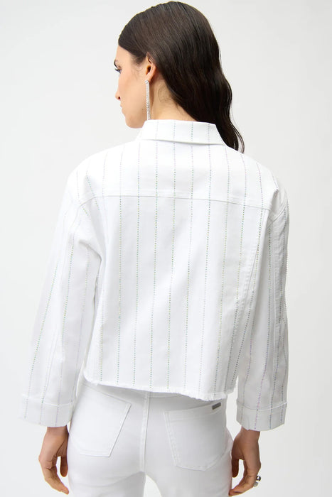 Joseph Ribkoff White Rhinestone Embellished Denim Jacket 261973