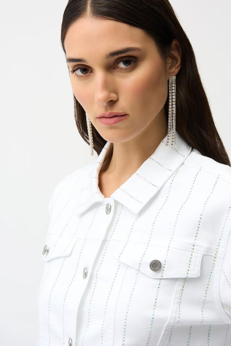 Joseph Ribkoff White Rhinestone Embellished Denim Jacket 261973