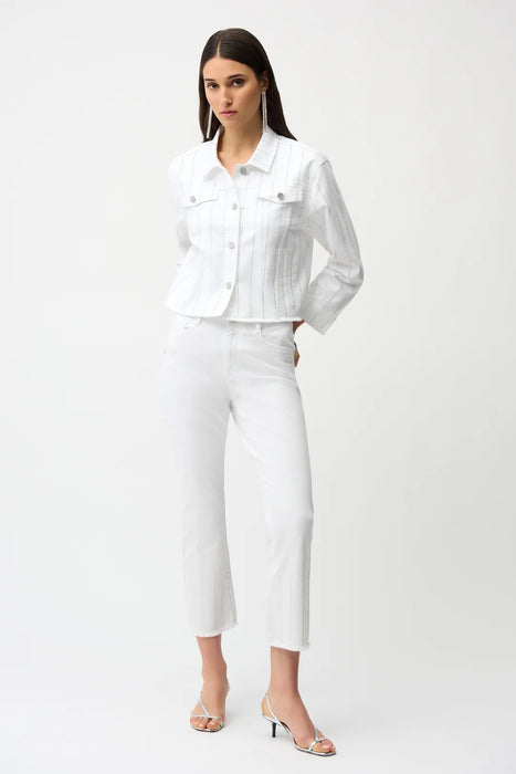 Joseph Ribkoff White Rhinestone Embellished Denim Jacket 261973