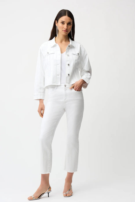 Joseph Ribkoff White Embellished Fringe Cropped Jeans 261974