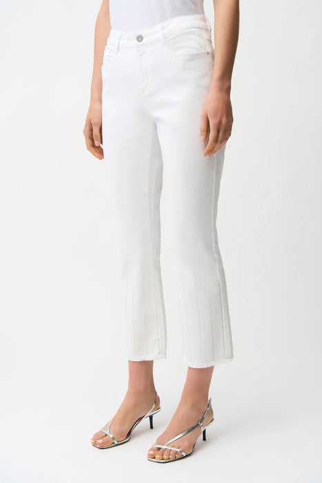 Joseph Ribkoff 261974 White Embellished Straight Leg Cropped Jeans