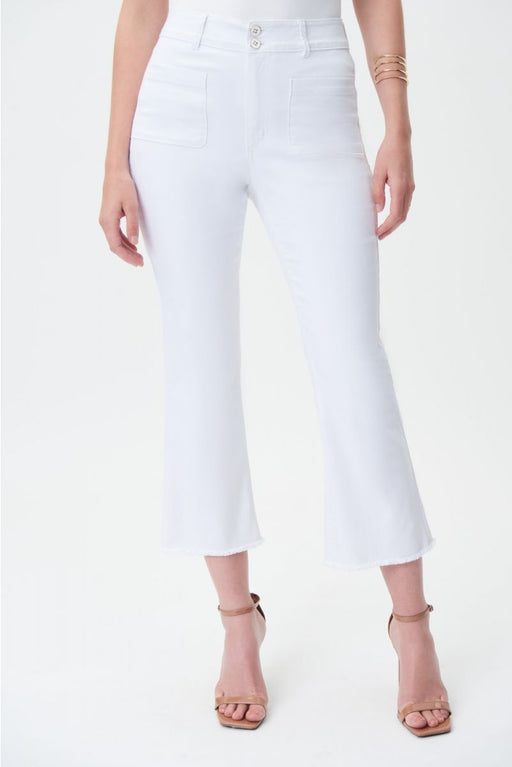 Joseph Ribkoff Style 232936 White Frayed Flared Cropped Jeans
