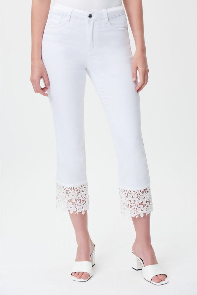 Joseph Ribkoff Style 232909 White Lace Cuff Cropped Jeans
