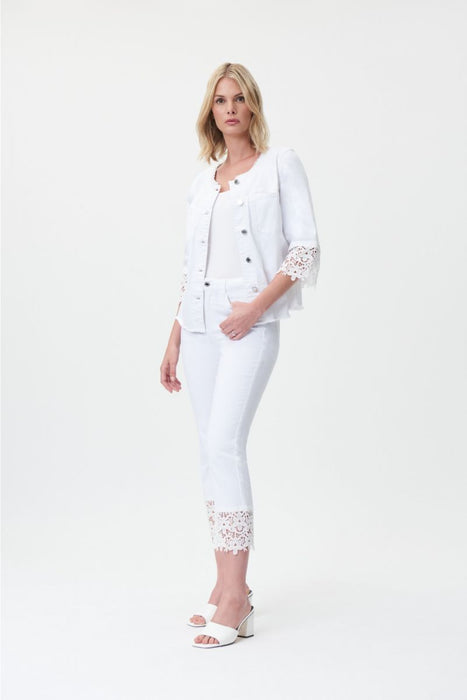 Joseph Ribkoff White Lace Cuff Cropped Jeans 232909