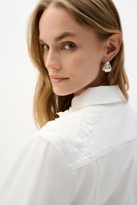 Joseph Ribkoff White Lace Embroidered Denim Jacket 262916