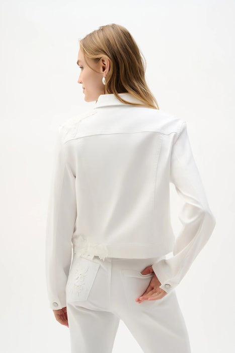 Joseph Ribkoff White Lace Embroidered Denim Jacket 262916