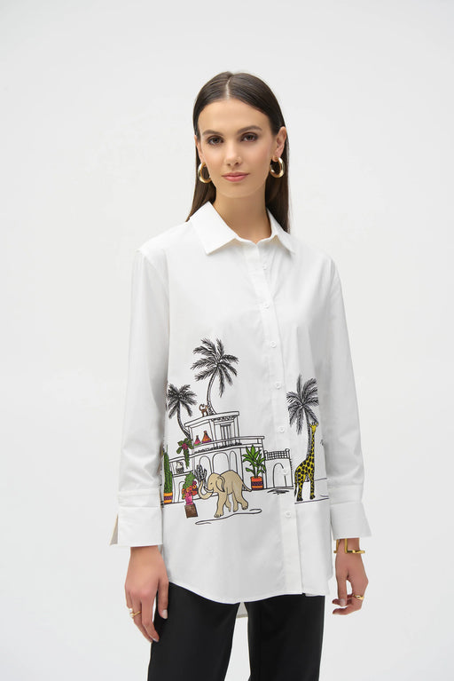 Joseph Ribkoff Style 252930 White/Multi Graphic Print Button-Down Shirt