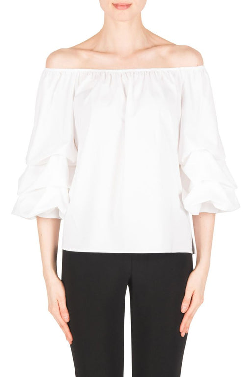 Joseph Ribkoff Style 183423 White Off-Shoulder Ruched 3/4 Sleeve Top