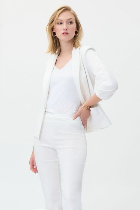 Joseph Ribkoff Style 231287 White Open Front Ruched Sleeve Blazer Jacket