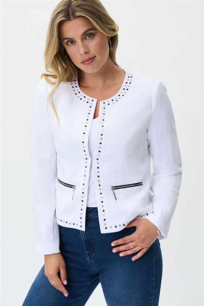 Joseph Ribkoff Style 231914 White Rhinestone Embellished Long Sleeve Jacket