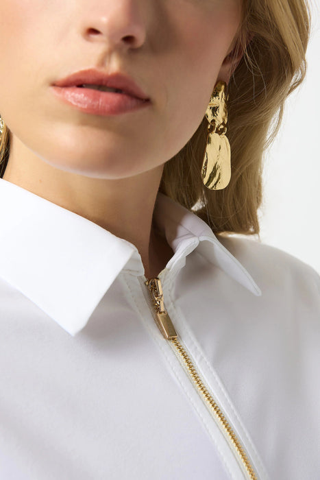 Joseph Ribkoff White Zip Front Stretch Poplin Top 253026