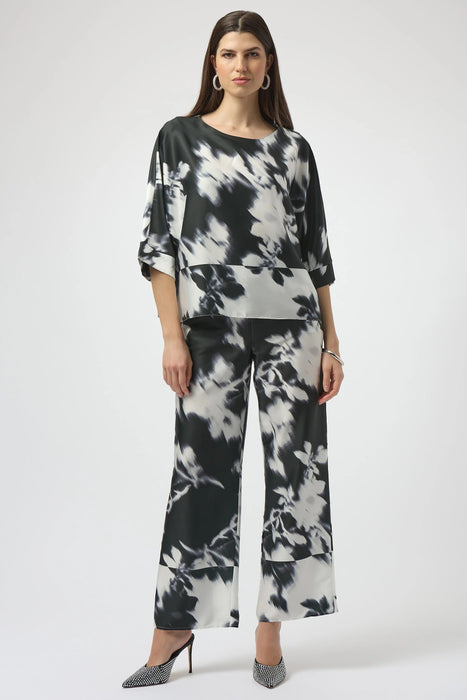 Joseph Ribkoff Black/Winter White Floral Satin Boxy Top 254063