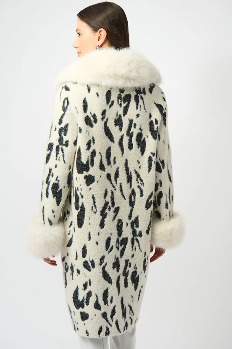 Joseph Ribkoff Winter White/Black Animal Print Faux Fur Coat 253904