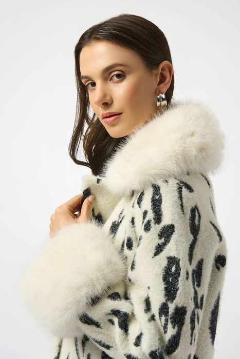 Joseph Ribkoff Winter White/Black Animal Print Faux Fur Coat 253904