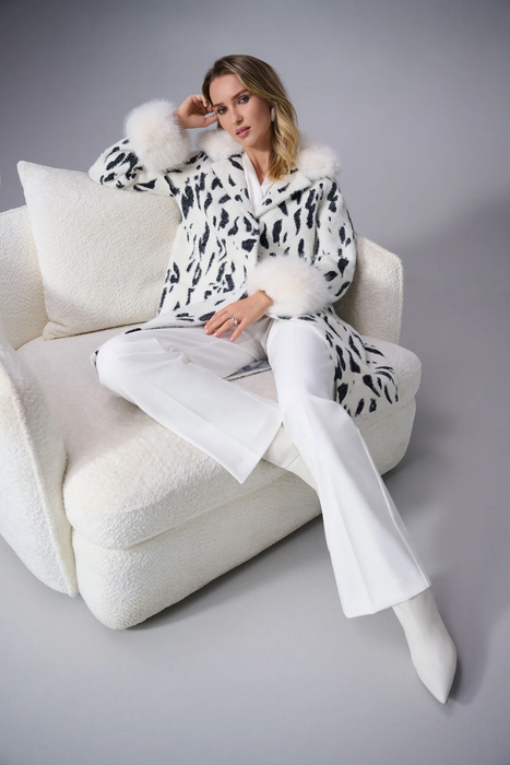 Joseph Ribkoff Winter White/Black Animal Print Faux Fur Coat 253904