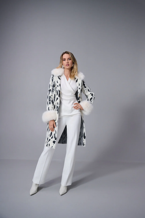 Joseph Ribkoff Winter White/Black Animal Print Faux Fur Coat 253904