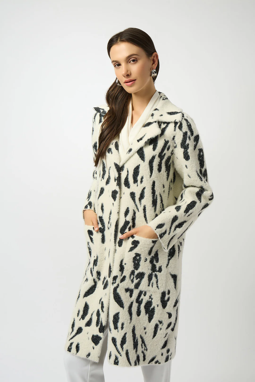 Joseph Ribkoff 253904 Winter White/Black Animal print  Fur Coat
