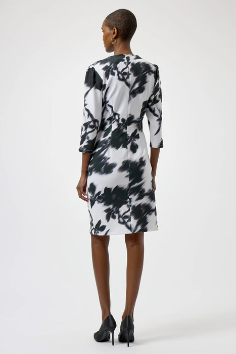 Joseph Ribkoff Winter White/Black Floral 3/4 Sleeves Sheath Dress 254171