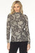 Woman wearing a floral abstract patterned long sleeve top with high neck from Joseph Ribkoff