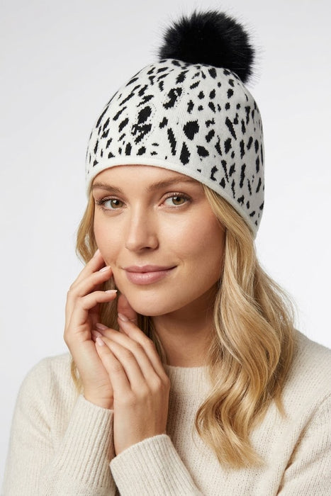 Joseph Ribkoff Winter White/Black Pom-Pom Beanie 253971