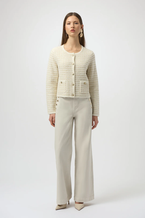 Joseph Ribkoff Winter White/Gold Sequined Long Sleeve Cardigan 254938