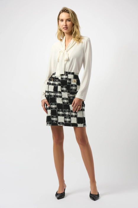 Joseph Ribkoff Pussy Bow V-Neck Long Sleeve Tunic Top 253003