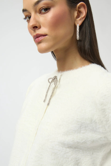 Joseph Ribkoff Winter White Rhinestone Bow Cardigan 254955