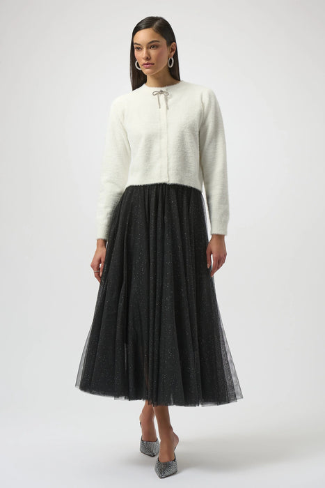 Joseph Ribkoff Winter White Rhinestone Bow Cardigan 254955