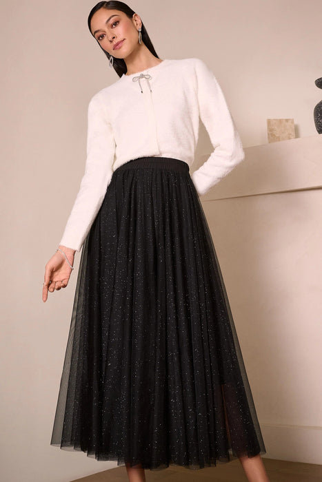 Joseph Ribkoff Winter White Rhinestone Bow Cardigan 254955