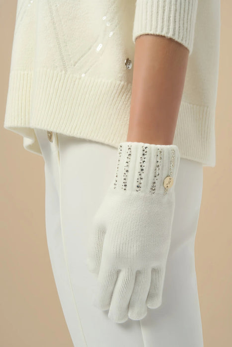 Joseph Ribkoff Winter White Rhinestone Embellished Knit Gloves 254970