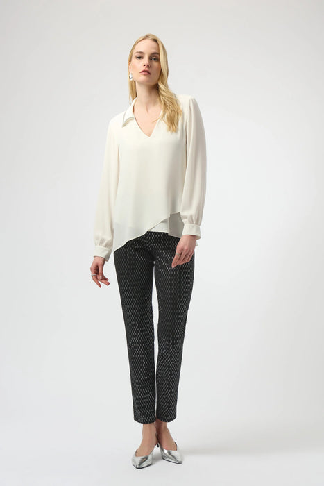 Joseph Ribkoff Winter White Rhinestone Trim Cross Hem Top 254141