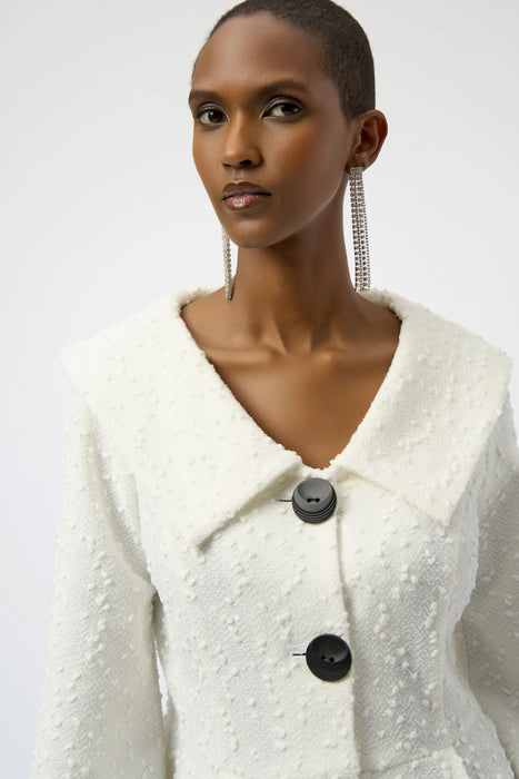 Joseph Ribkoff Winter White Sequined Bouclé Peplum Jacket 254184