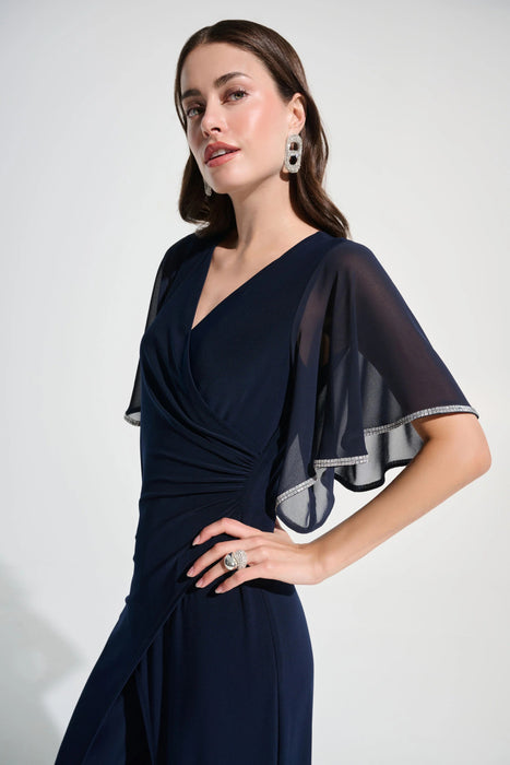 Joseph Ribkoff Rhinestone Chiffon Sleeves Wide Leg Jumpsuit 262716